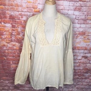 Vintage New York & Company Cream Color Cotton Long Sleeve Peasant Blouse